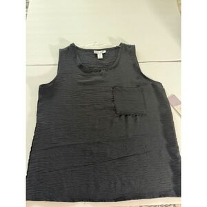 Just Be Women Black Crinkle Textured Sleeveless Tank Top Scoop Neck Pocket M NWT